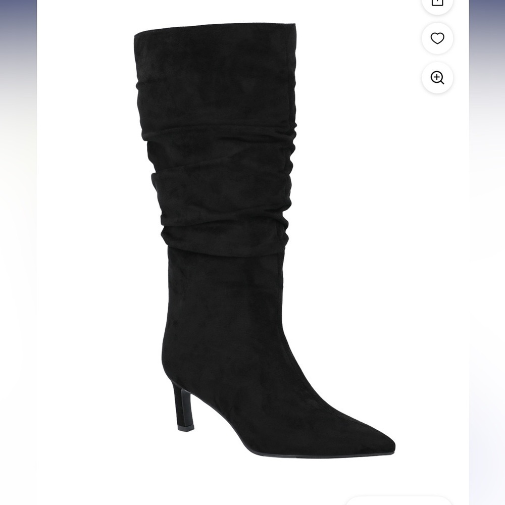 Time and Tru Womens Black Faux Suede Pointed Toe Slouch Kitten Heeled Boots SZ 9
